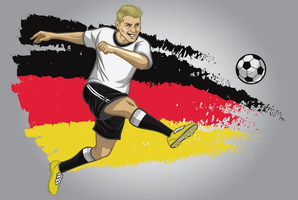 Allemagne Footballeur Avec Drapeau Comme Arrière Plan — Image vectorielle