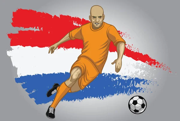 Holland Voetballer Met Vlag Achtergrond — Stockvector