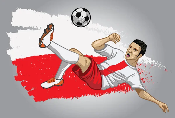 Polen Fotbollsspelare Med Flagga Som Bakgrund — Stock vektor