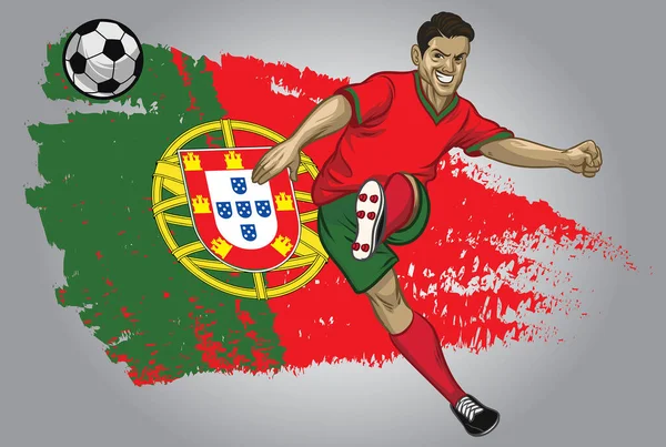 Portugal Fotbollsspelare Med Flagga Som Bakgrund — Stock vektor