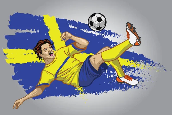 Jogador Futebol Sueco Com Bandeira Como Fundo —  Vetores de Stock