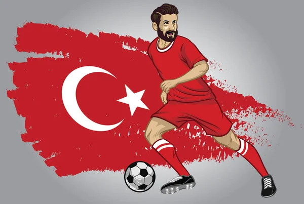 以国旗为背景的土耳其足球运动员 — 图库矢量图片
