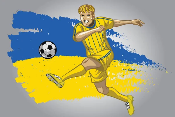 Joueur Football Ukrainien Avec Drapeau Comme Arrière Plan — Image vectorielle
