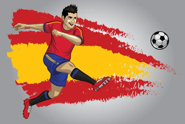 Espanha Jogador Futebol Com Bandeira Como Fundo —  Vetores de Stock
