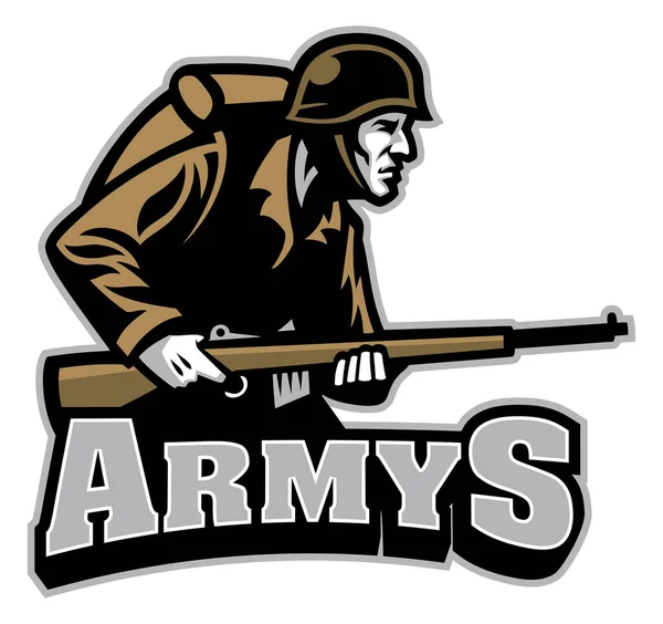 Soldado Carregando Logotipo Mascote Rifle —  Vetores de Stock
