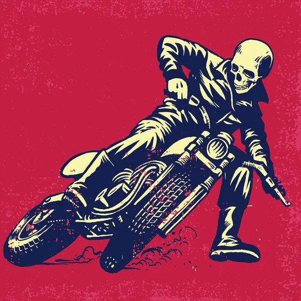 Dibujo Mano Del Cráneo Montando Una Motocicleta Vintage — Vector de stock