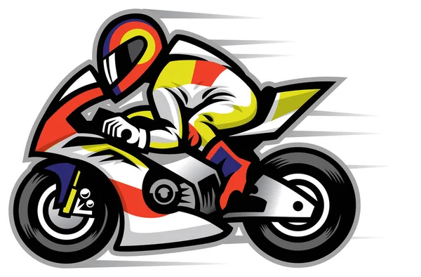 Vetor Caricatura Motocicleta Corrida Mascote —  Vetores de Stock