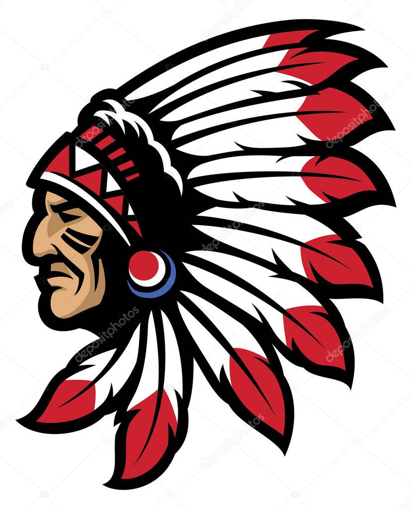 American native chief head mascot logo