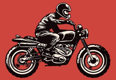 El çizimi stili adam klasik motosiklet sürüyor
