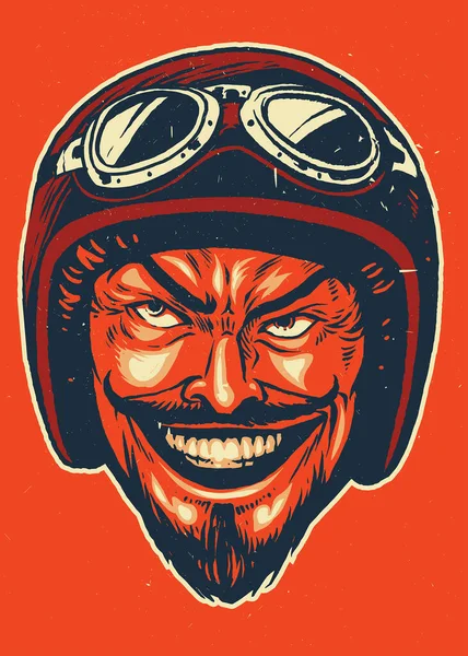 戴摩托车头盔的魔鬼手绘 — 图库矢量图片