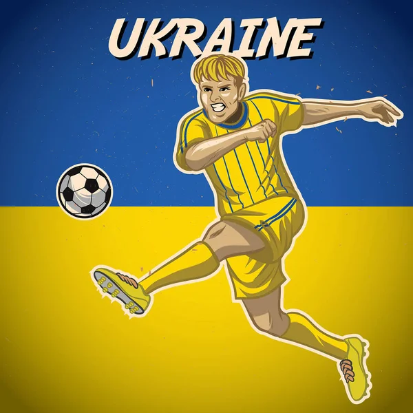 Ukraine Footballeur Avec Fond Drapeau — Image vectorielle