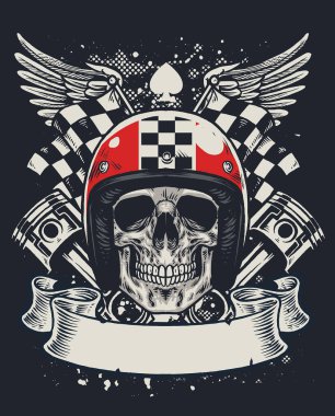 skull of biker in t-shirt style design clipart