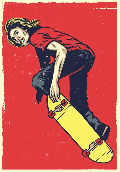 Скейтер Діє Скейтборді Стилі Ручного Малювання — стоковий вектор
