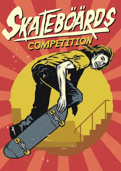 Handtekening Van Skateboard Competitie Poster — Stockvector