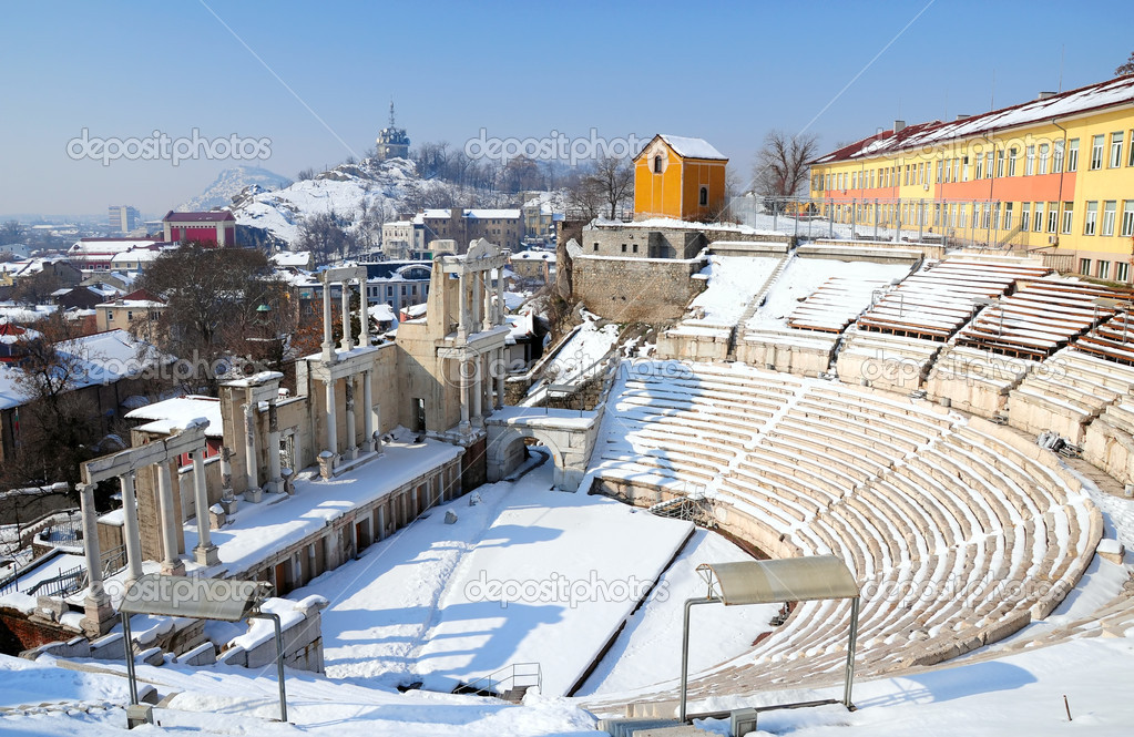view to ancient amphitheater in Plovdiv