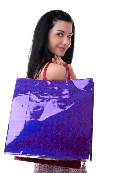 Mujer joven con bolsas de compras — Foto de Stock