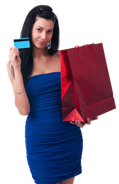 Mujer joven con bolsas de compras — Foto de Stock