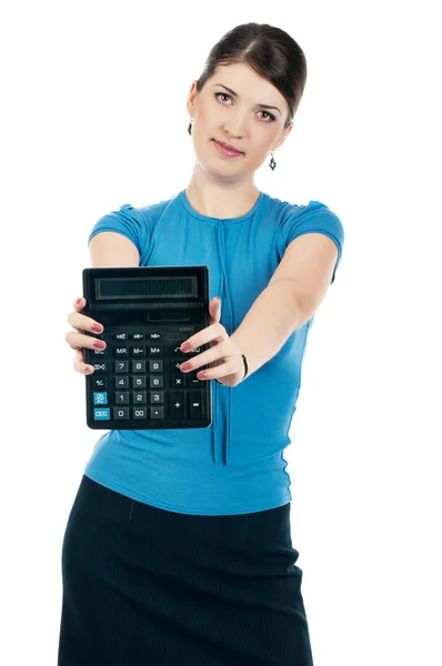 Femme d'affaires avec calculatrice — Photo