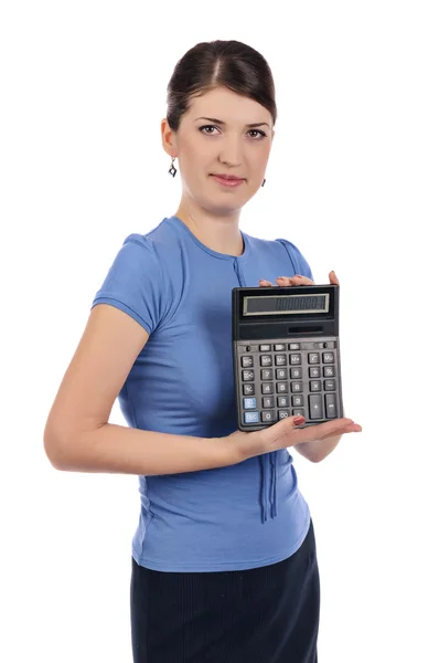 Femme d'affaires avec calculatrice — Photo