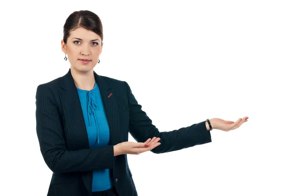 Businesswoman points — Stock Photo, Image