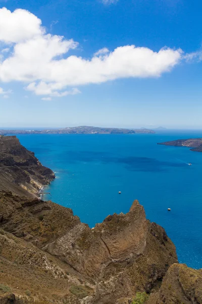 Santorini panorama met caldera view en nea kameni, santorini, Griekenland — Stockfoto