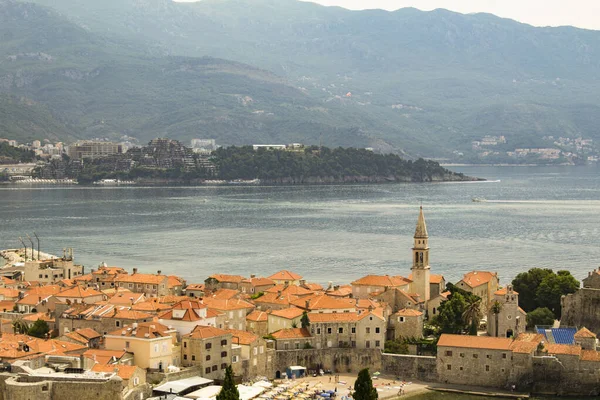 Панорамный Вид Город Море Залив Солнечный День Будва Черногория — стоковое фото
