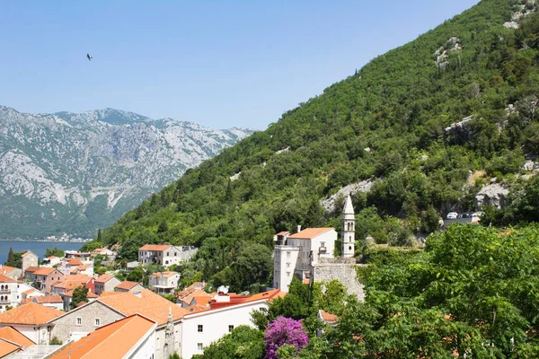 Panoramic View City Bay Sunny Day Perast Montenegro — Stock Photo, Image