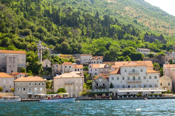 Panoramic View City Bay Sunny Day Perast Montenegro — Stock Photo, Image