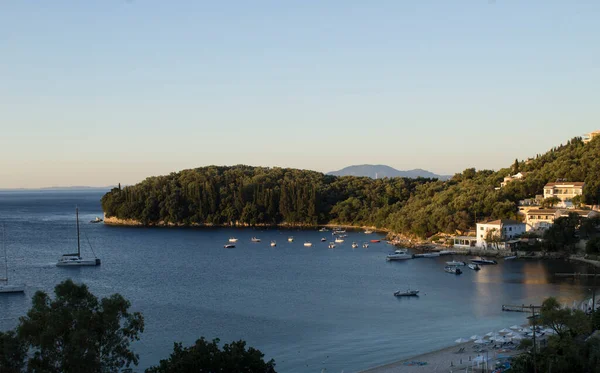 Vista Panorâmica Baía Aldeia Pela Manhã Corfu Grécia — Fotografia de Stock