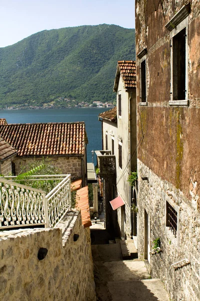 View Old Street Perast Montenegro Location Vertical — Stock Photo, Image