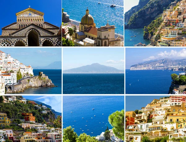 Koláž Itálii Panoramatický Výhled Pobřeží Amalfi Letní Den — Stock fotografie