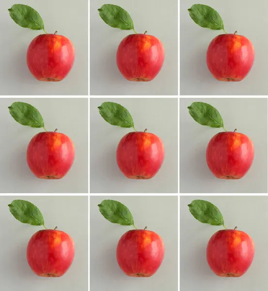 Κολάζ Κόκκινου Μήλου Γκρι Φόντο Κλείσιμο — Φωτογραφία Αρχείου