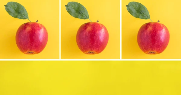 Κολάζ Κόκκινου Μήλου Κίτρινο Φόντο Αντιγραφή Χώρου Επίπεδη — Φωτογραφία Αρχείου