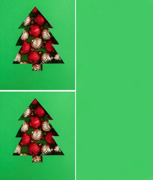 Christmas Collage Christmas Tree Cut Out Green Background Filled Colored — Stockfoto