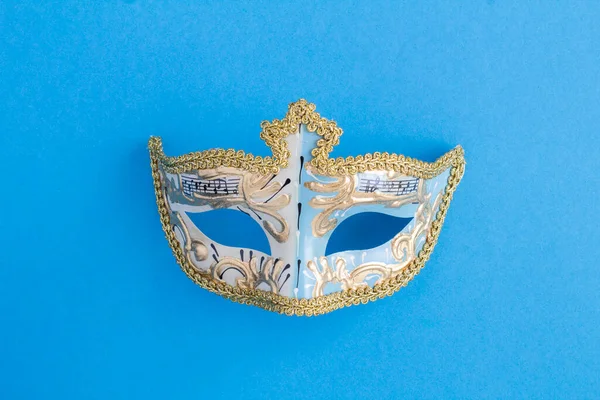 Christmas Carnival Mask Blue Background Top View Closeup — Stok fotoğraf