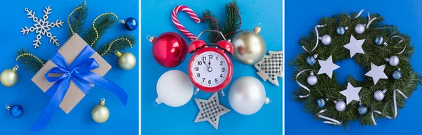 Collage Christmas Decor Christmas Gift Box Ring Wreath Red Alarm — Stock Fotó