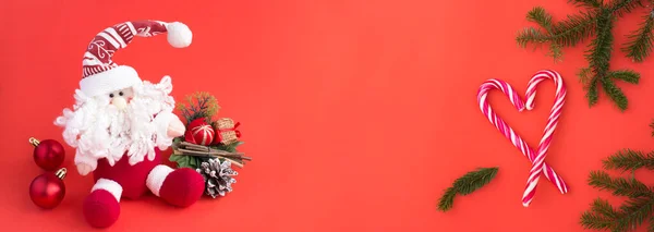 Χριστουγεννιάτικο Πανό Χριστουγεννιάτικο Παιχνίδι Άγιος Βασίλης Και Ζαχαροκάλαμο Καραμέλα Στο — Φωτογραφία Αρχείου