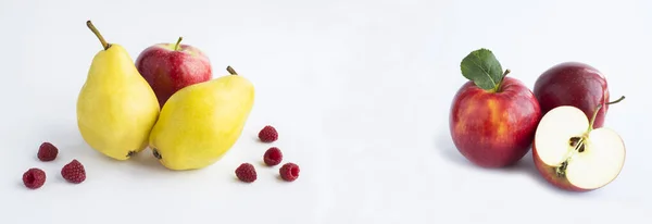 Μπάνερ Κοντινό Πλάνο Φρούτα Και Μούρα Στο Λευκό Φόντο Αντιγραφή — Φωτογραφία Αρχείου