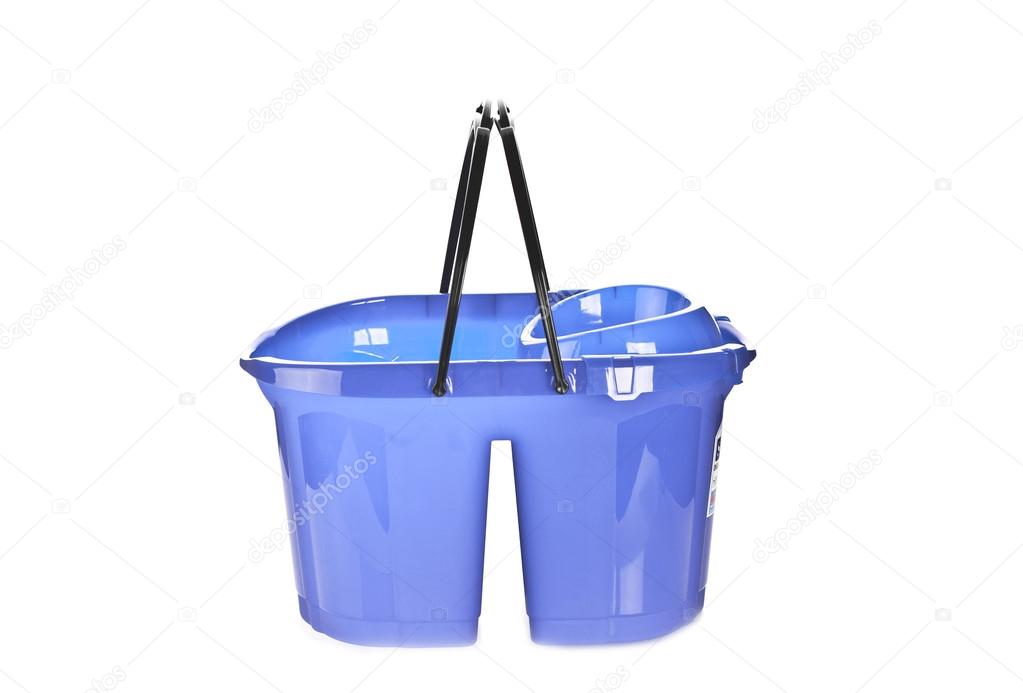 A blue mop bucket or pale isolated on a white background