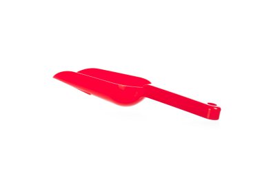 Yemek, izole üzerinde beyaz kullanılan kırmızı plastik transfer Kepçe