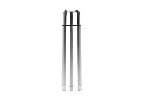 Thermos métalliques isolés sur blanc — Photo