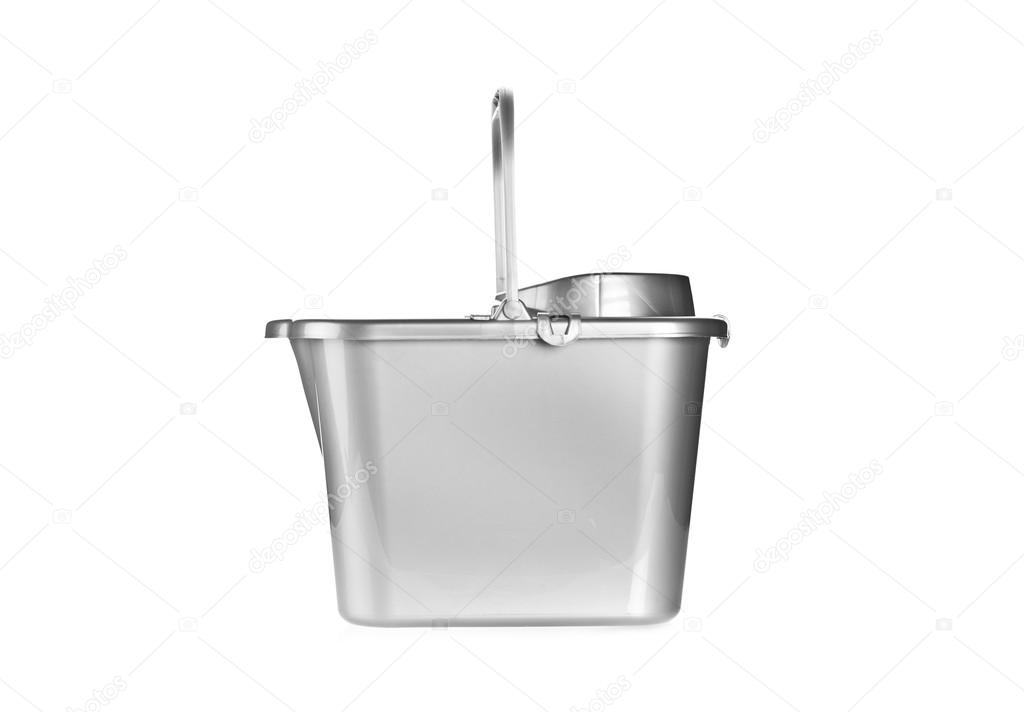 A gray mop bucket or pale isolated on a white background