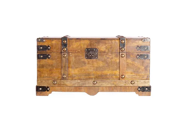 Oude houten koffer, geïsoleerd — Stockfoto