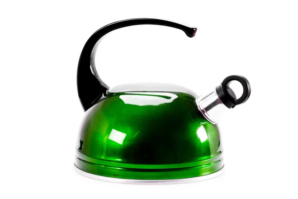 Beyaz arka plan üzerinde izole yeşil çay çaydanlık — Stok fotoğraf