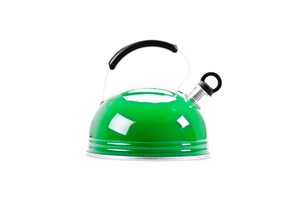 Grüner Teekocher isoliert auf weißem Hintergrund — Stockfoto