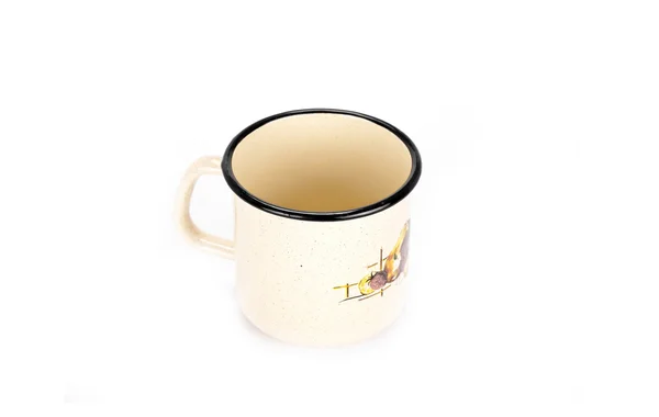 Beyaz arka plan üzerinde Tin cup — Stok fotoğraf