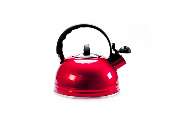 Roter Teekocher isoliert auf weißem Hintergrund Stockbild