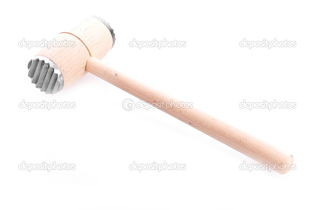 Wooden meat tenderizer isolated on white