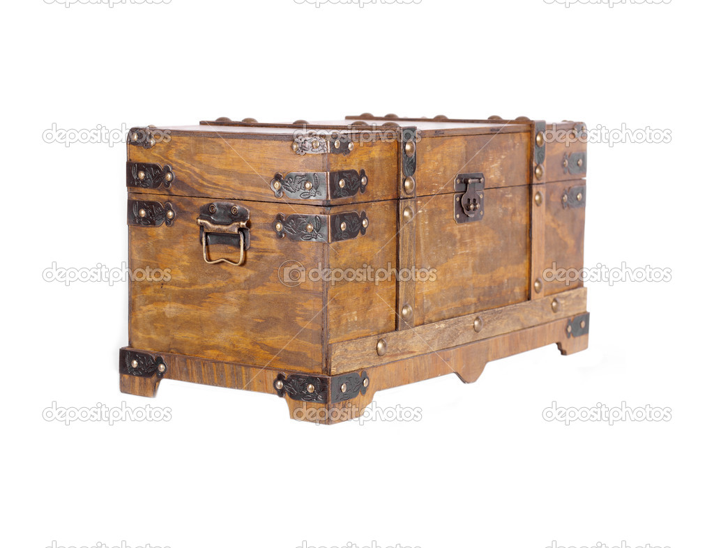 Old wooden coffer, isolated