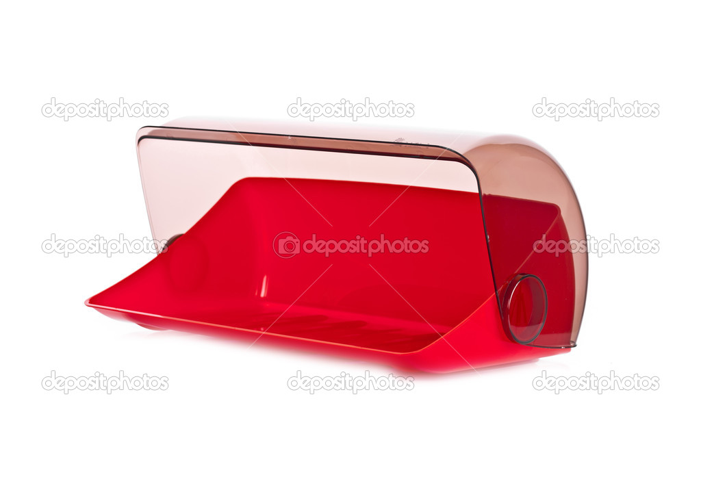 modern plastic red bread box isolated